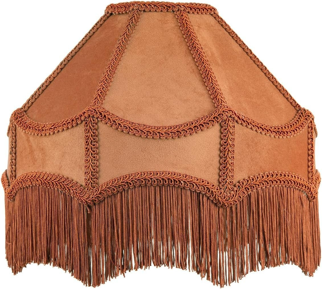 Victorian Empire Velvet Lampshade Mustard Ochre Tassel Pendant 40cm