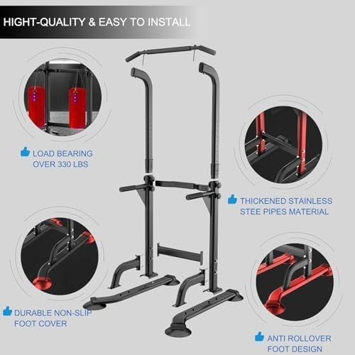 Adjustable Power Tower Pull Up Bar Dip Station Home Gym Fitness Equipment