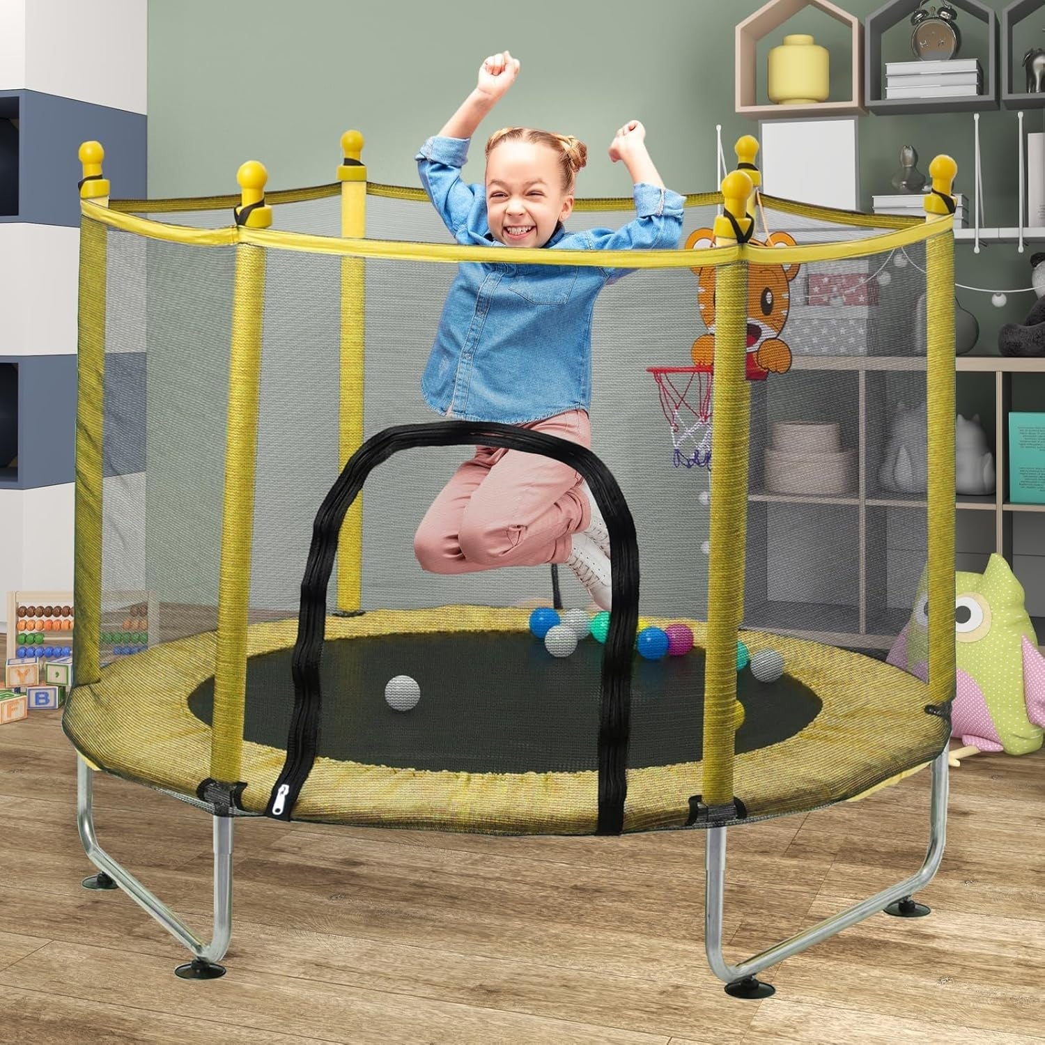 55in Kids Trampoline Safety Net Basketball Hoop Indoor Outdoor
