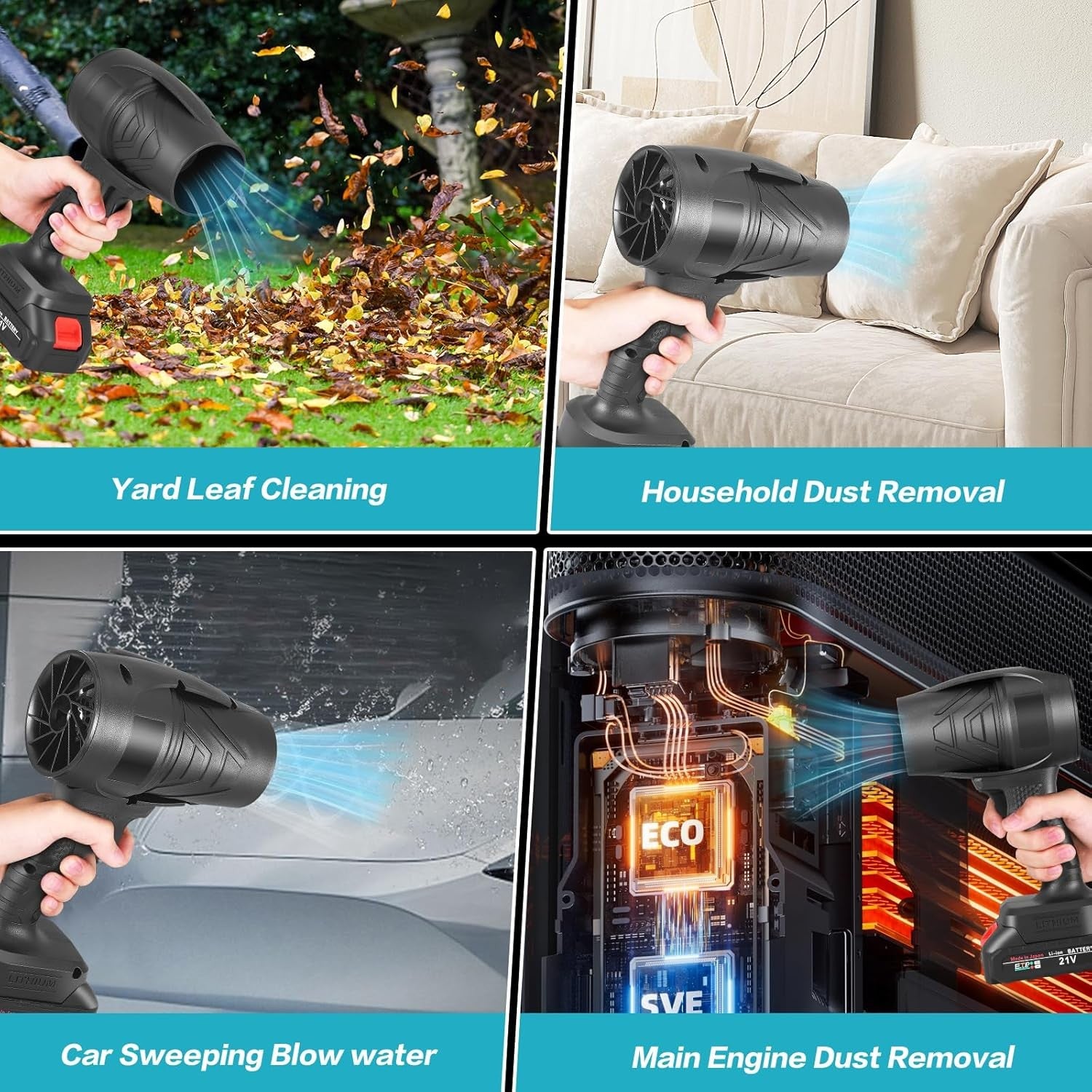 Small Cordless Leaf Blower 38000RPM High Power 21V Battery Handheld