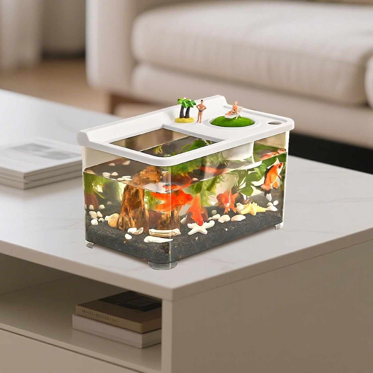 Betta Fish Tank 3-Color LED Aquarium 360° Viewing Desk Living Room
