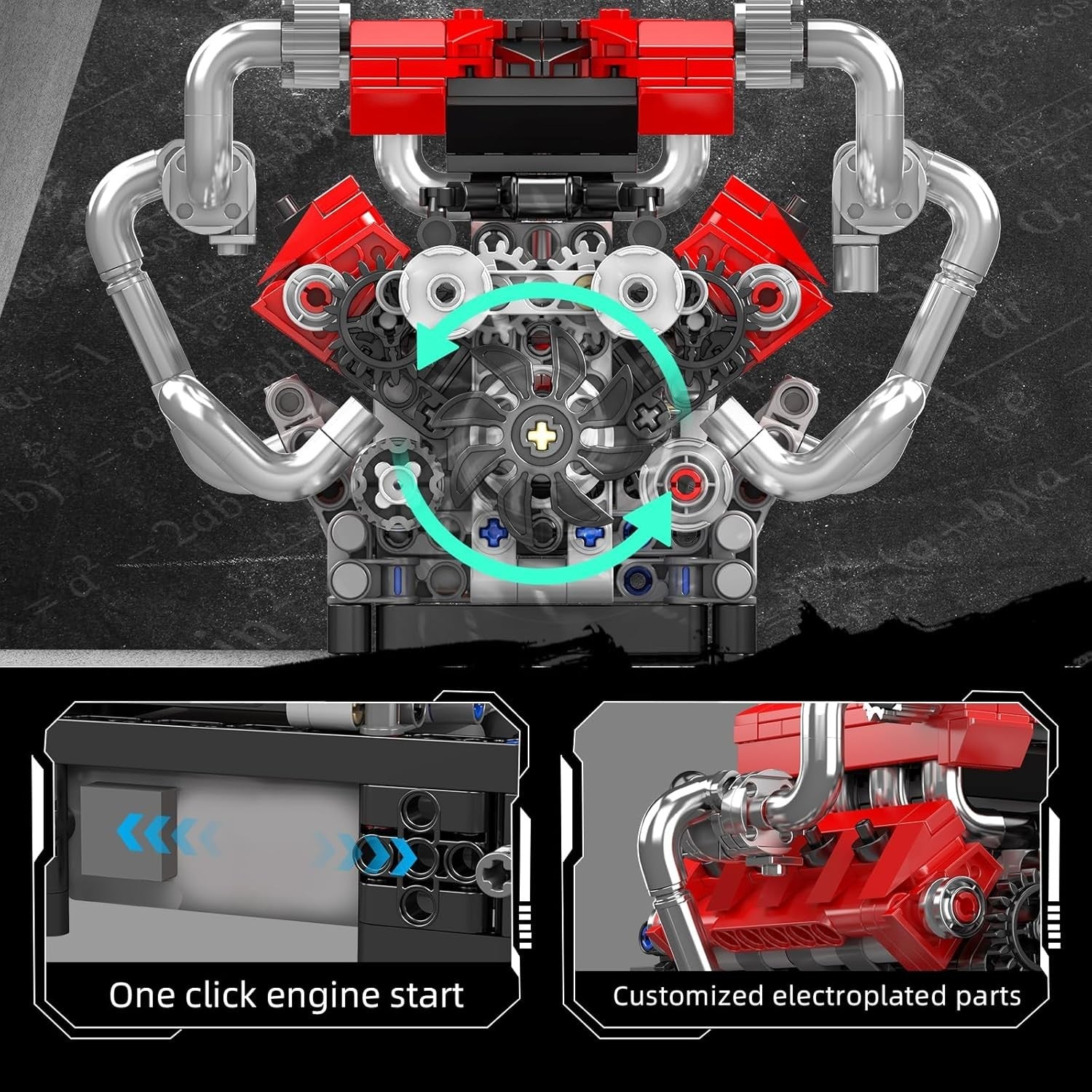 V8 Engine Model Kit for Kids Adults | 750pcs Build & Run Motor Toy