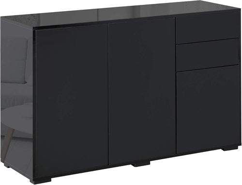 High Gloss Sideboard Cabinet with 2 Drawers & Push-Open Doors - Living Room