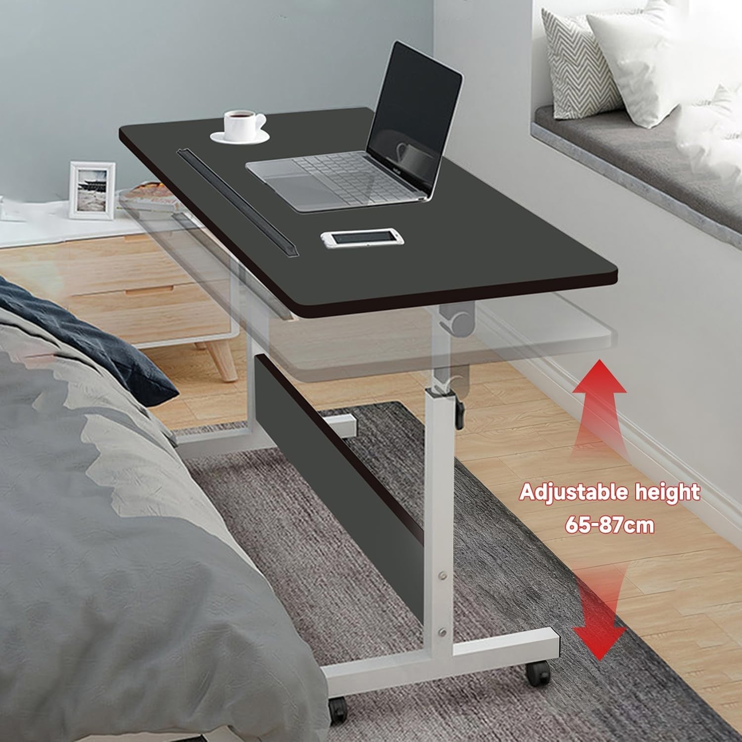 Height Adjustable Standing Desk on Wheels Laptop Small Office 80x40cm