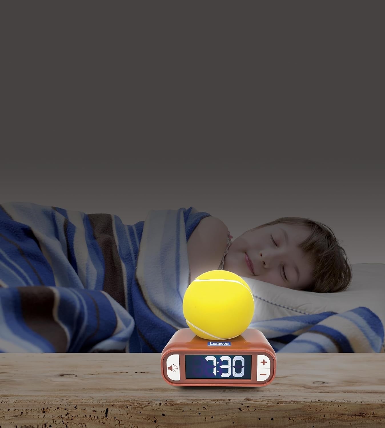 Kids Tennis Ball Alarm Clock Yellow Night Light LCD Snooze Sounds