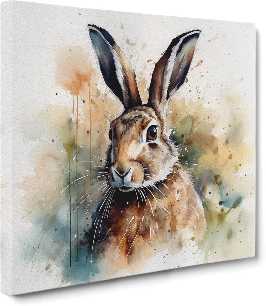 Hare Watercolour Canvas Wall Art 20"x20" Framed Animal Print