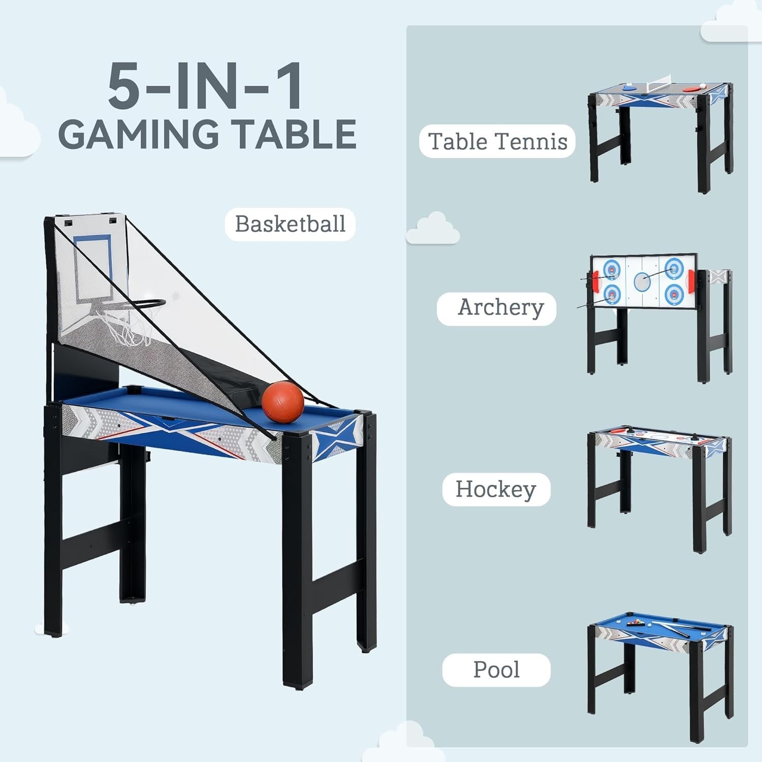5 in 1 Multi Game Table Kids Pool Hockey Ping Pong Basketball