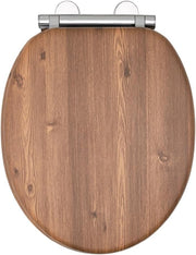 Teak Toilet Seat Soft Close Moulded Wood Lid Stainless Hinges Easy Clean 42x36cm