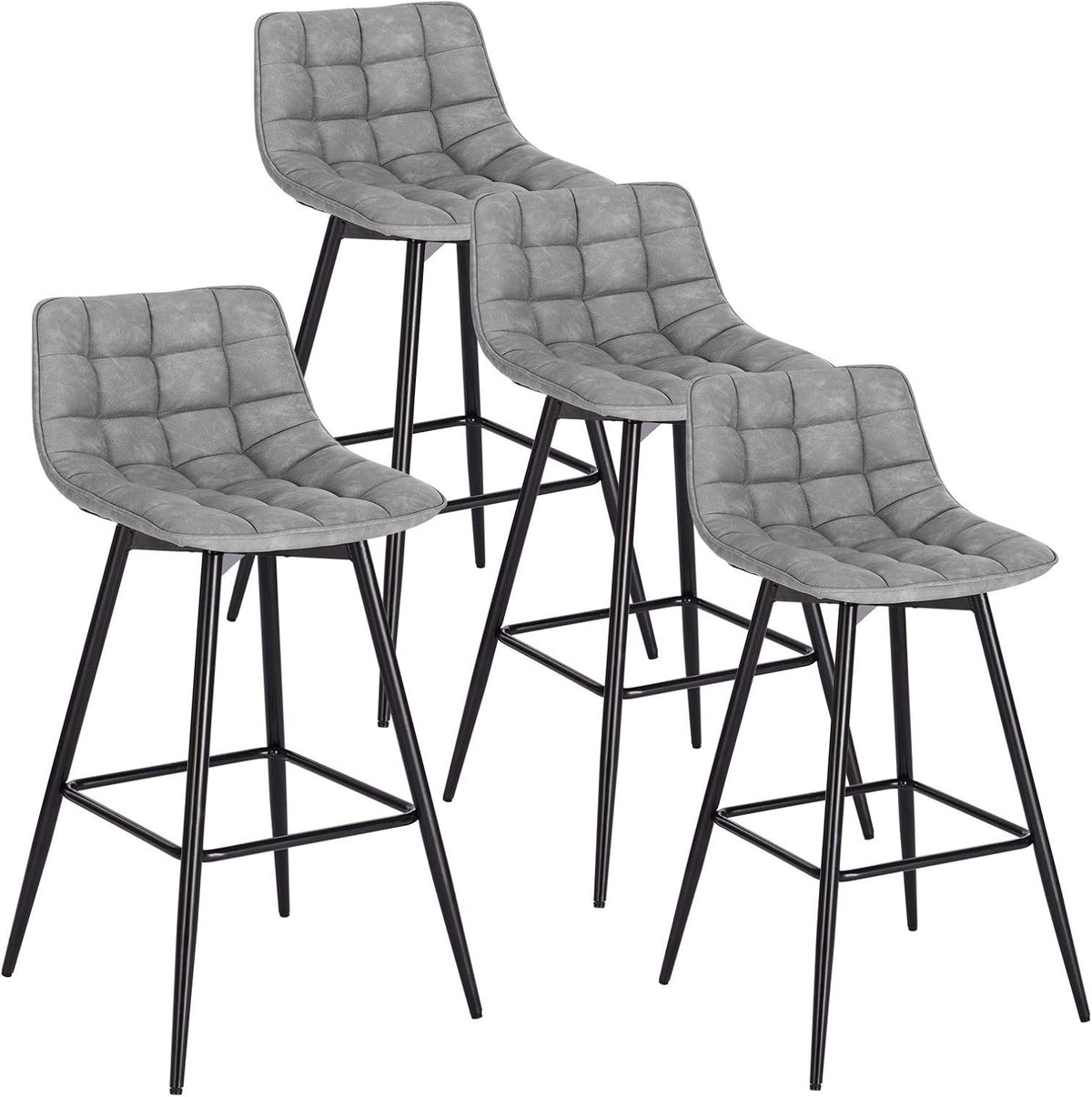 Set of 4 Grey Faux Leather Bar Stools L-Shaped Seat with Footrest 64cm