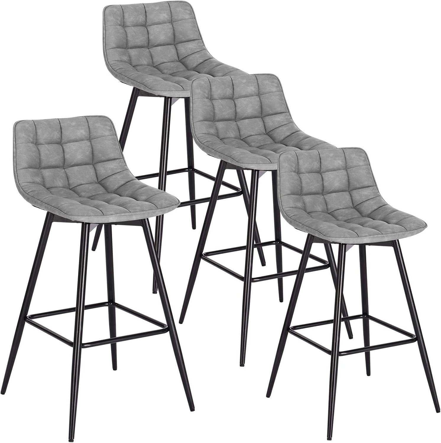 Set of 4 Grey Faux Leather Bar Stools L-Shaped Seat with Footrest 64cm