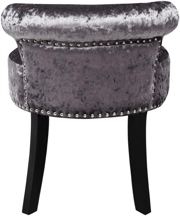 Dark Grey Velvet Dressing Table Stool with Wooden Legs & Tufted Back