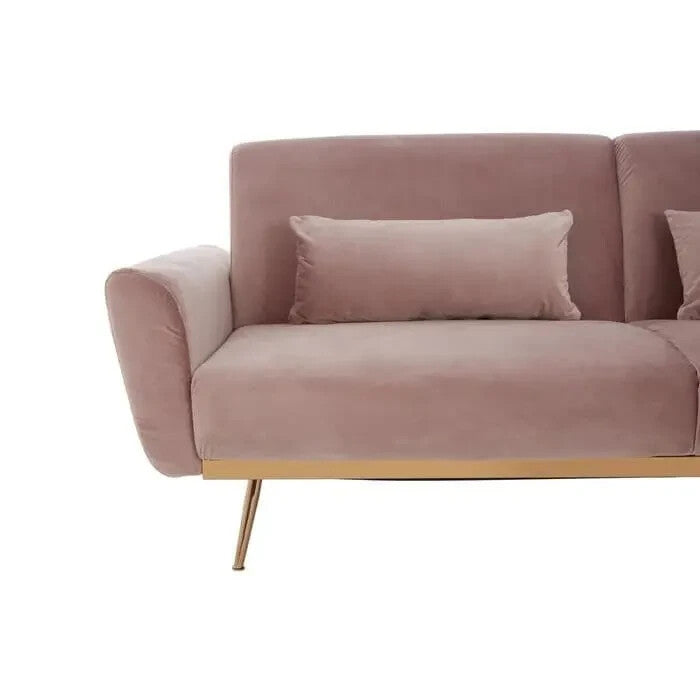Pink Velvet Sofa Bed Modern 3 Seater Gold Legs Flared Arm Stylish Couch