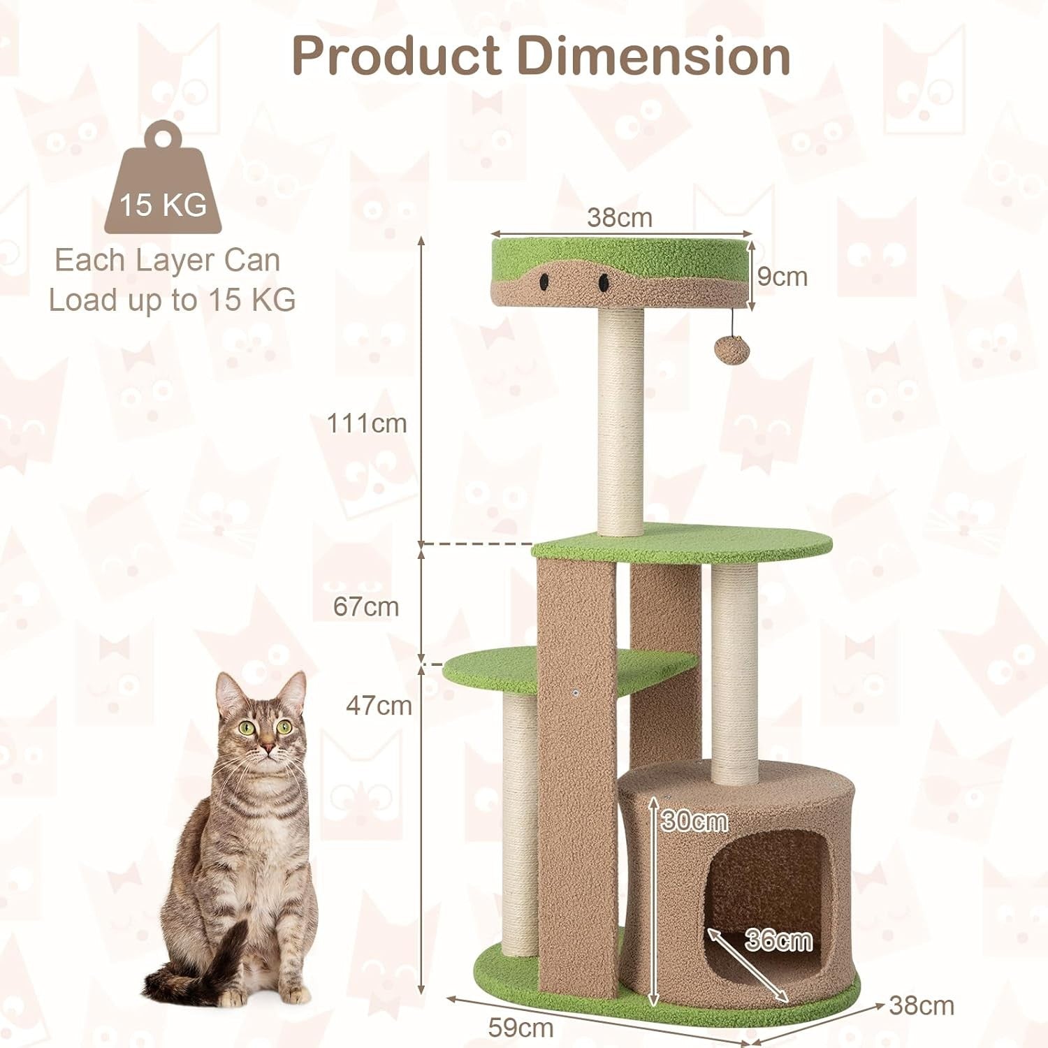 Cat Tree Tower with Scratching Posts Condo Multi Level Kitten Activity Centre