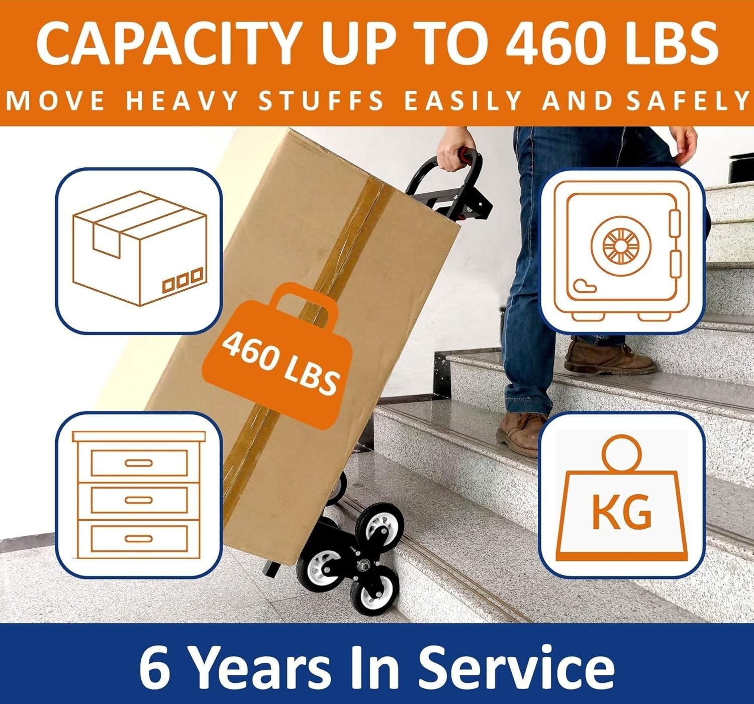 460lb Stair Climbing Hand Truck 6 Wheel Heavy Duty Dolly w Ropes