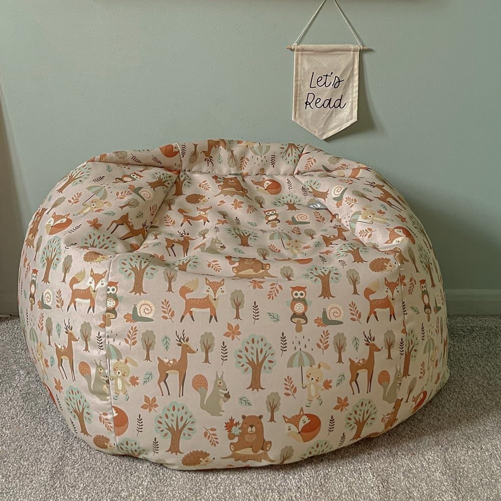 Kids Bean Bag Chair with Footstool Woodland Kids Recliner Machine Washable