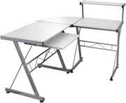 White L-Shaped Corner Computer Desk 132cm with Keyboard Tray, Shelf Office Table