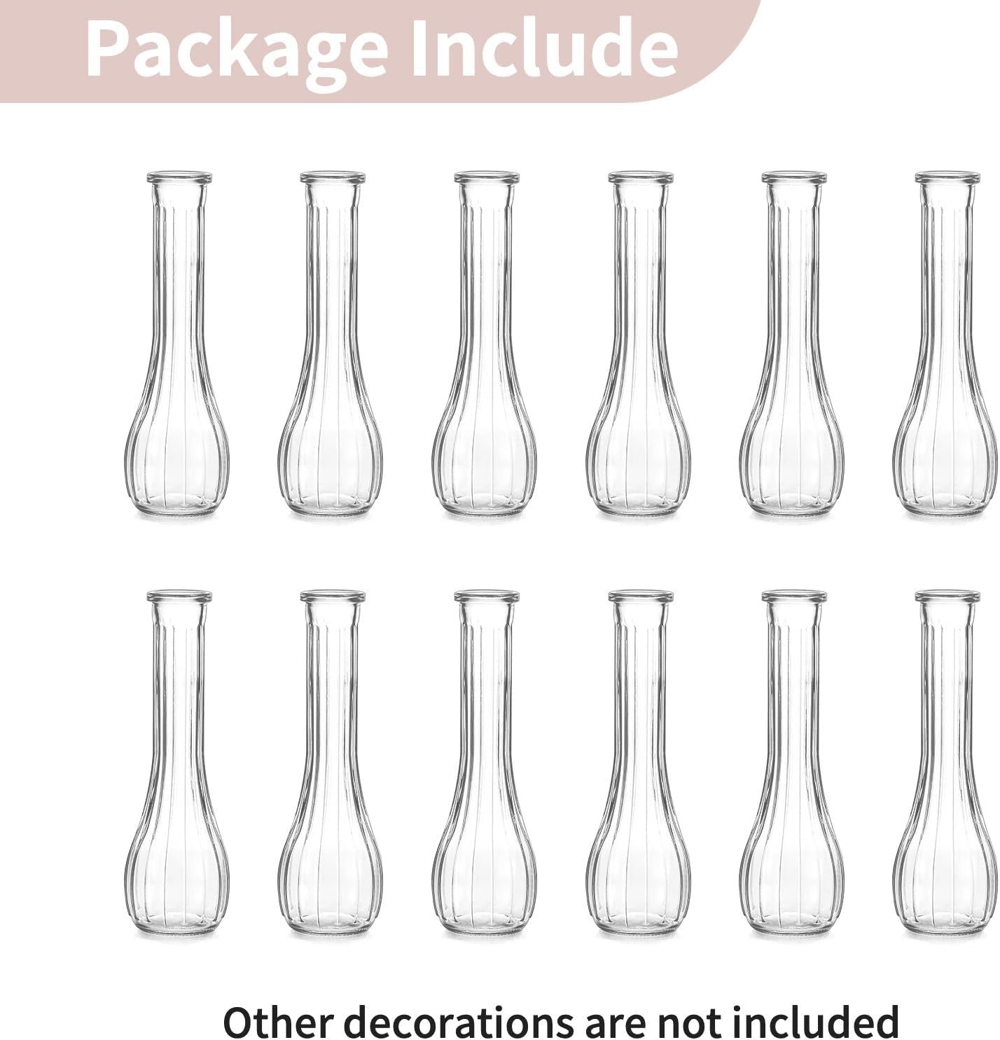 Clear Glass Bud Vase Set of 12 Tall Ribbed Flower Vases Wedding Table Decor
