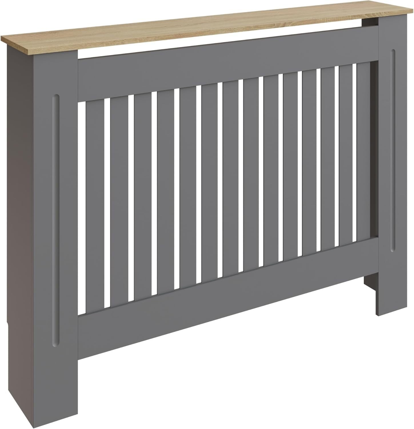 Modern Grey Radiator Cover Medium Slatted Wood Design
