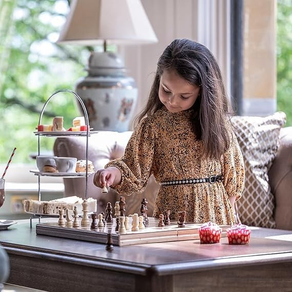 Luxury 15" Wooden Chess Set | Folding Board & Staunton Pieces | Premium Classic
