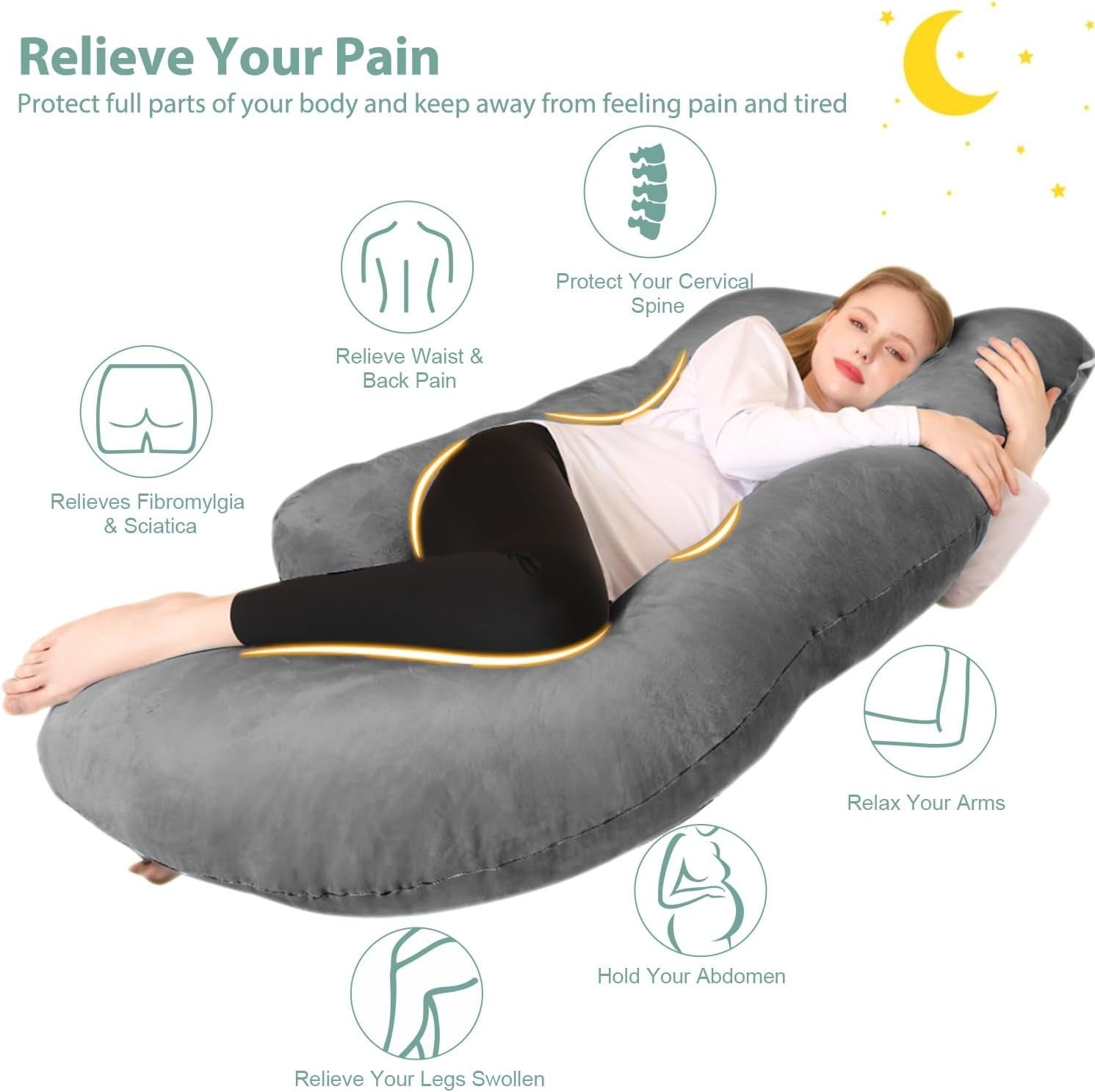 Pregnancy Pillow U Shaped Full Body Maternity Support Pillow 55in Washable