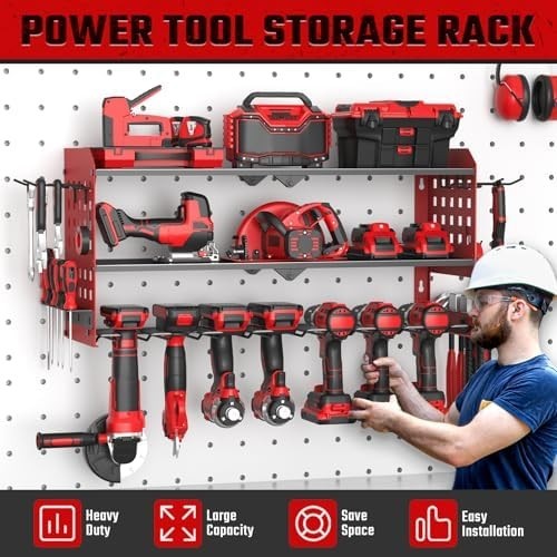 Wall Mounted Power Tool Organizer 3 Tier 7 Drill Rack Red