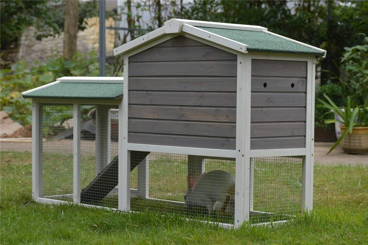 Large Wooden Rabbit Hutch with Run Extra Deep Outdoor Cage Cover