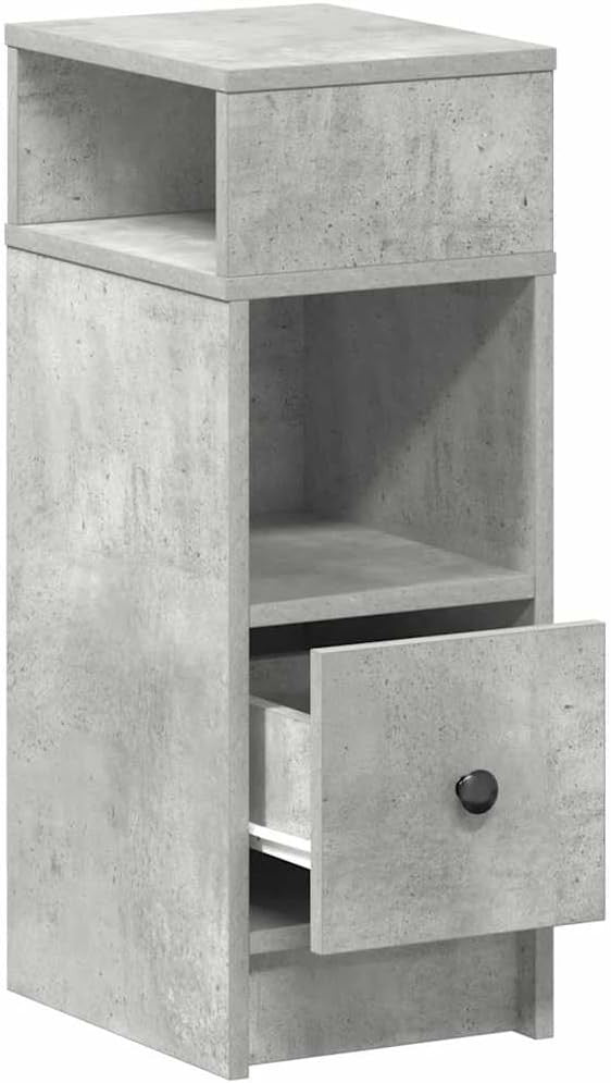 Concrete Grey Bedside Table with Drawer & Shelves | Modern Nightstand