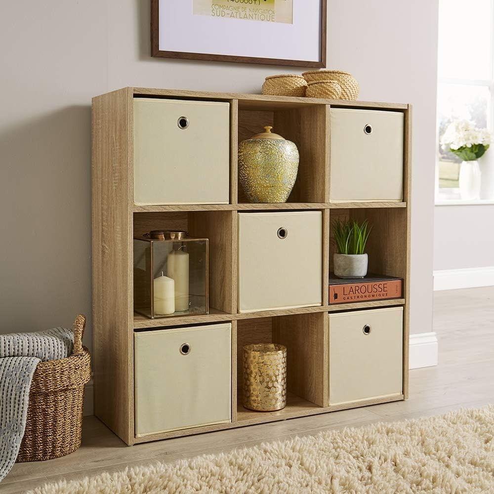 9 Cube Storage Shelf Oak Wooden Bookcase Display Unit 90cm