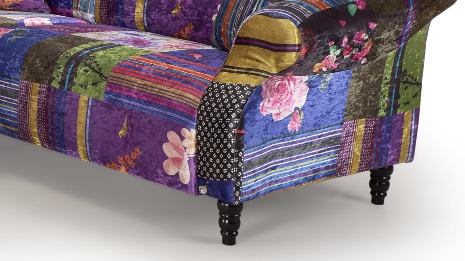 Vibrant Multicolour 5-Seater Corner Sofa in Plush Velvet with Solid Wood Frame