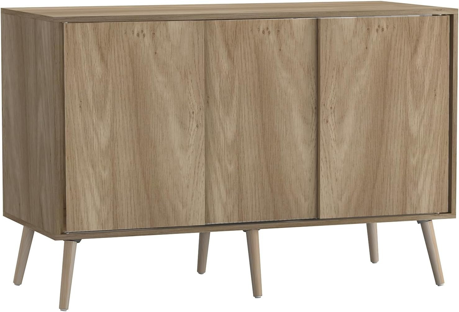 Oak Sideboard Cabinet Sliding Doors Wooden Storage Unit with Beech Legs