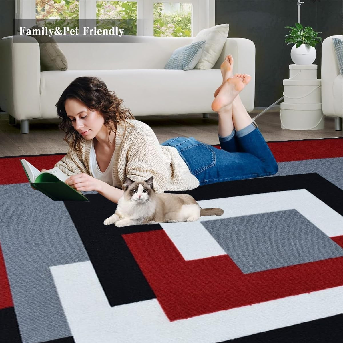 Bold Geometric Area Rug 120x170cm Non Slip Modern Living Room Floor Carpet