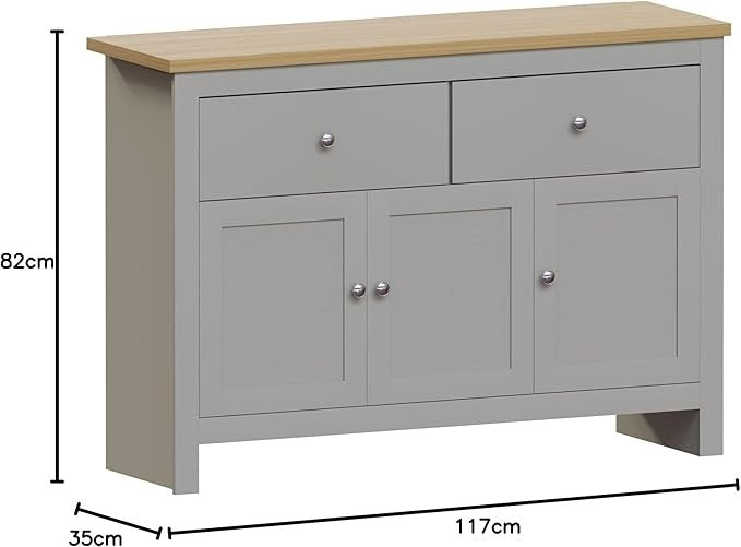 Modern Grey & Oak Sideboard Buffet Table 2 Drawer 3 Door Storage Cabinet