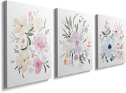Framed Floral Canvas Wall Art Set of 3 16x12in Modern Bedroom Decor