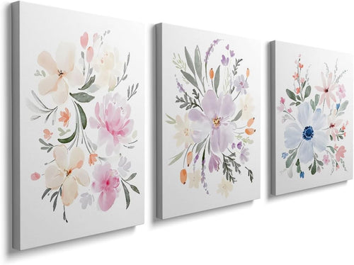 Framed Floral Canvas Wall Art Set of 3 16x12in Modern Bedroom Decor