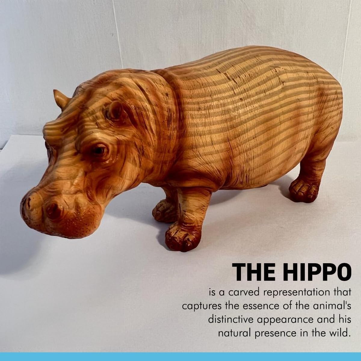 Wood-Effect Hippo Ornament | Rustic Resin Wildlife Sculpture | Animal Lover Gift