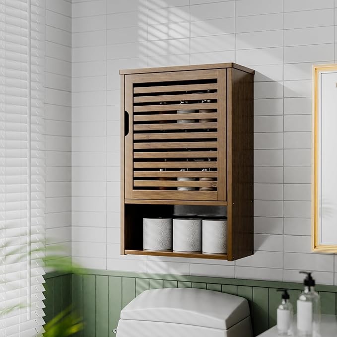 Bathroom Wall Cabinet Adjustable Shelf Storage Organiser Over Toilet Walnut
