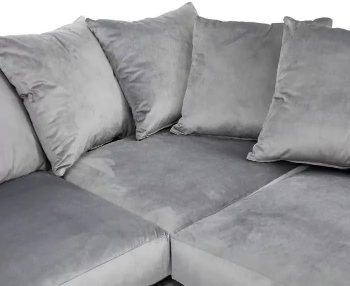 Grey Plush Velvet 4 Seater L Shape Modular Corner Sofa RH/LH - Luxury Comfort