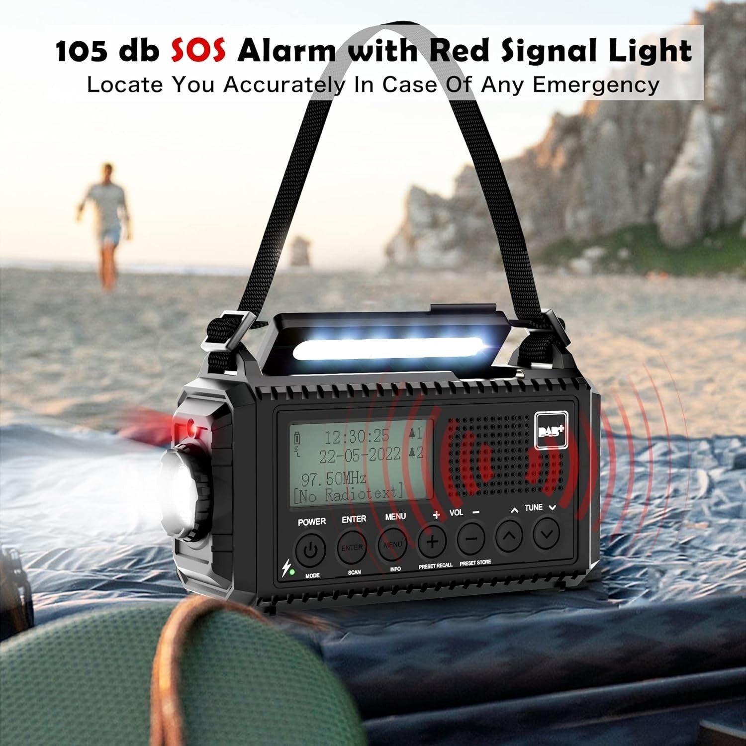 DAB+ Emergency Wind Up Radio Solar 5000mAh USB Charger SOS