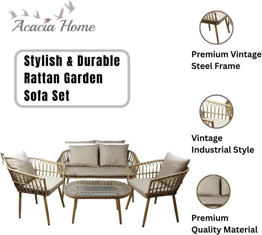 4PC Rattan Sofa Set Outdoor Garden Patio Lounge Chairs Table Cushions Cream