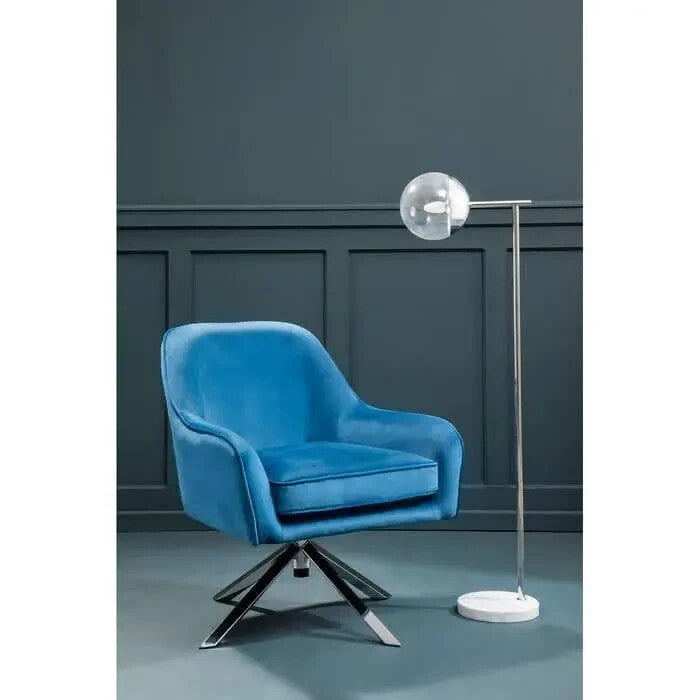 Midnight Velvet Swivel Chair Chrome Base Curved Arm Accent Lounge Seat