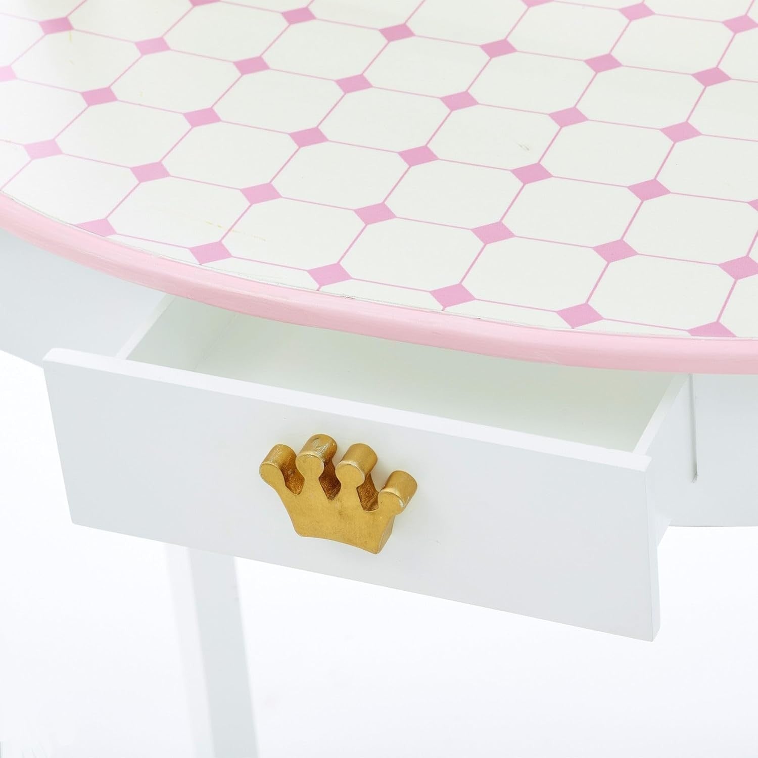 Kids Vanity Table Set w/ Mirror & Stool | Doll Play Area + Storage