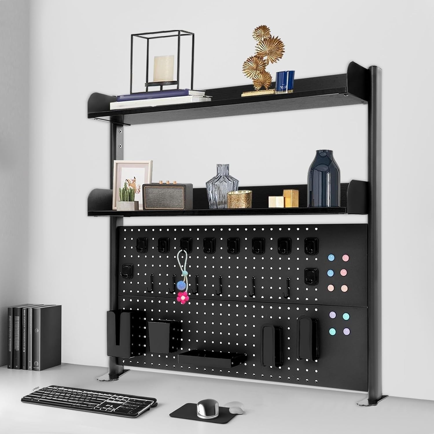 Clamp-On Desk Shelf with Pegboard Desk Extender Bookshelf Storage Organizer
