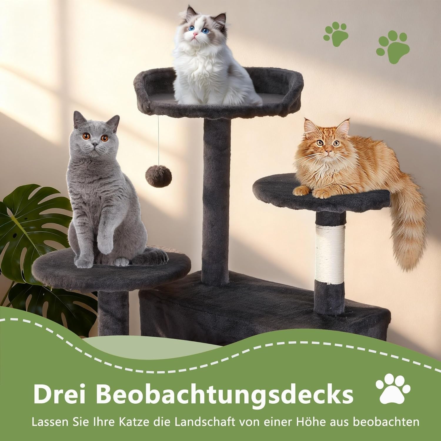 Dark Grey Cat Tree Tower 139cm Multi Level Condo with Scratching Posts