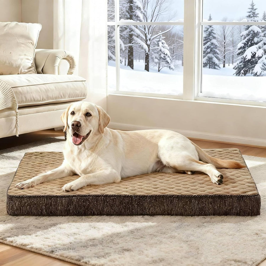 XL Orthopedic Dog Crate Bed 104x69cm Memory Foam Washable Brown