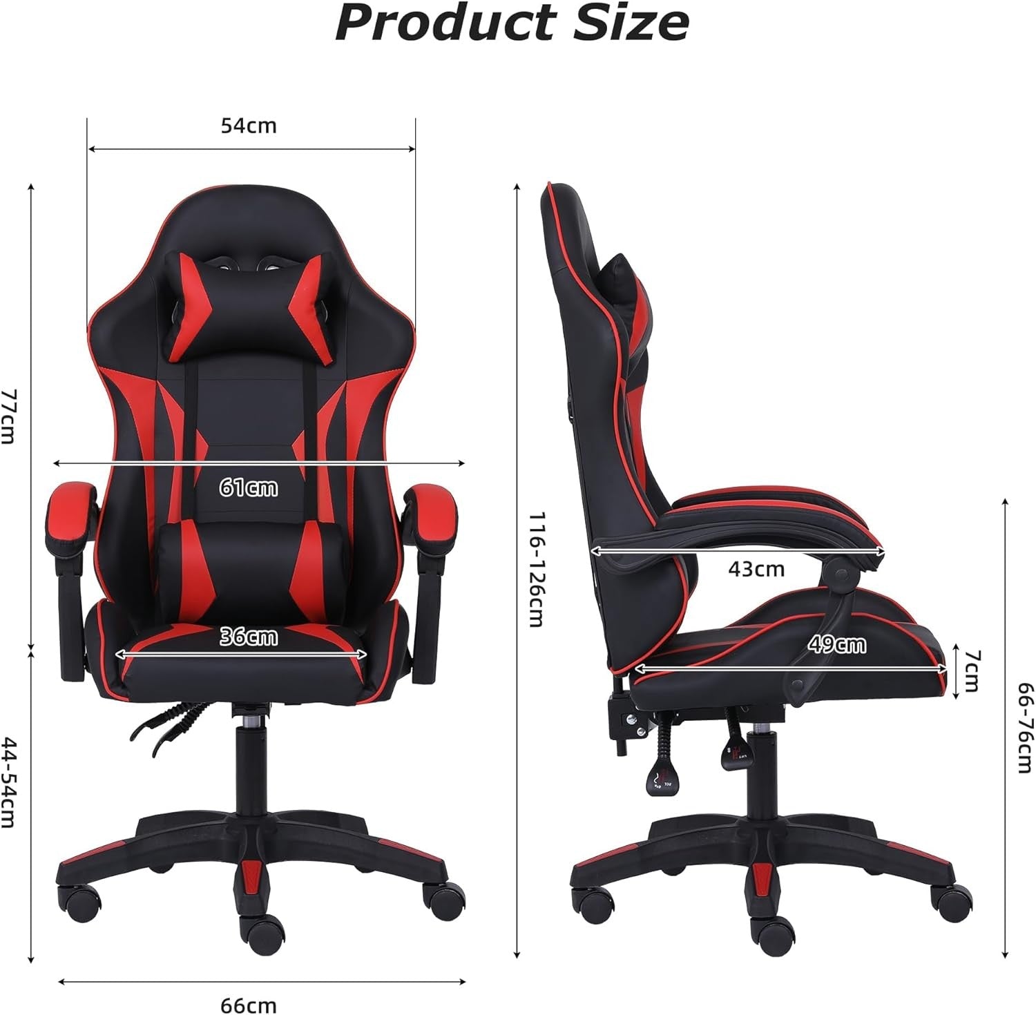 Ergonomic Gaming Chair w/ Lumbar Support Headrest Swivel Red