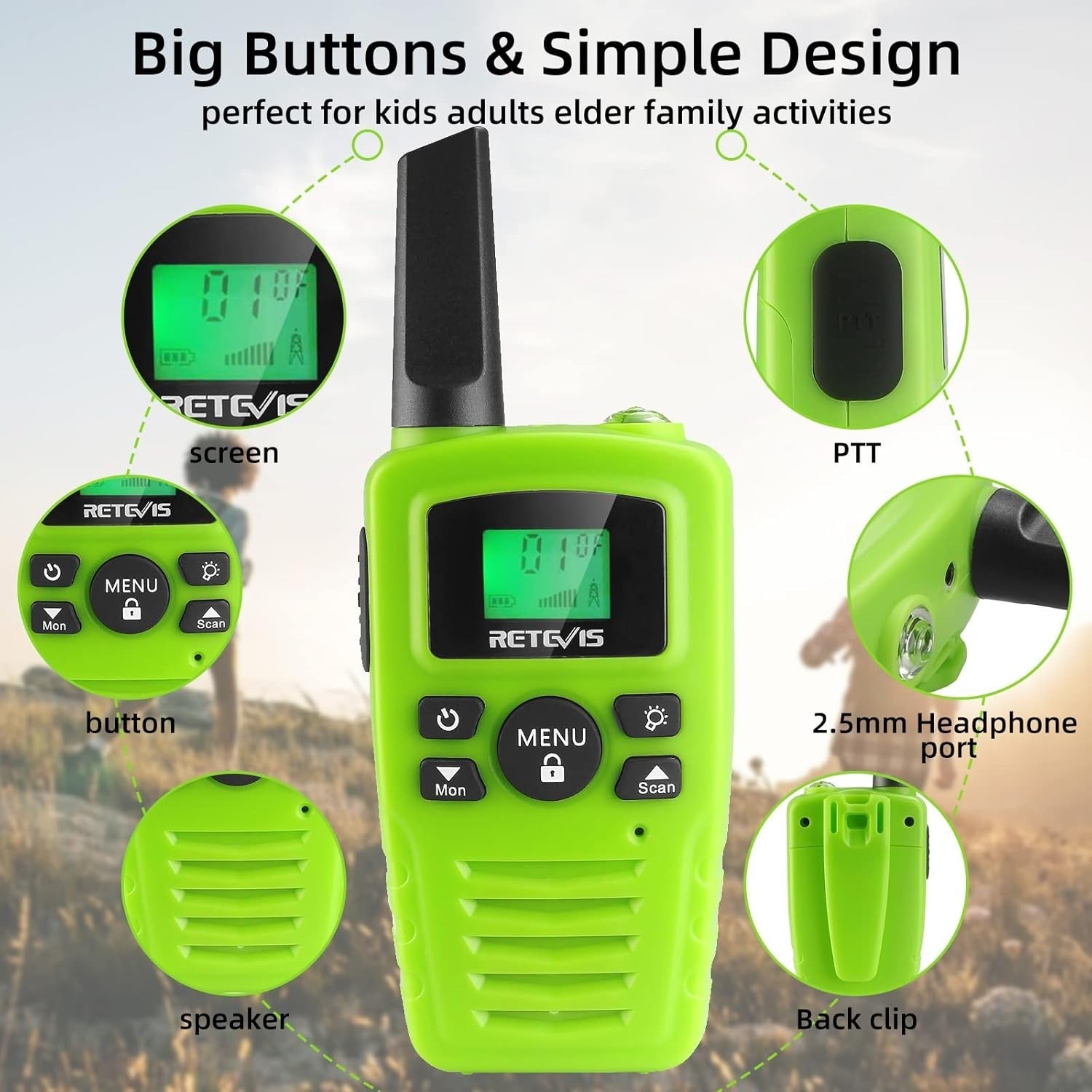 PMR446 Walkie Talkies 4 Pack VOX LED Flashlight Family Outdoor Radio