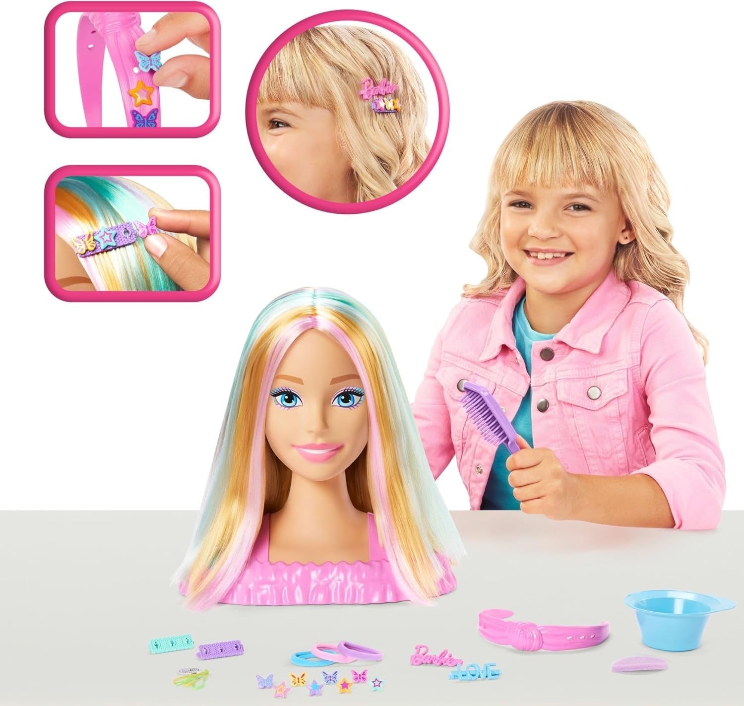 Kids Hair Styling Doll Head Playset w/ 20+ Accessories Color Change