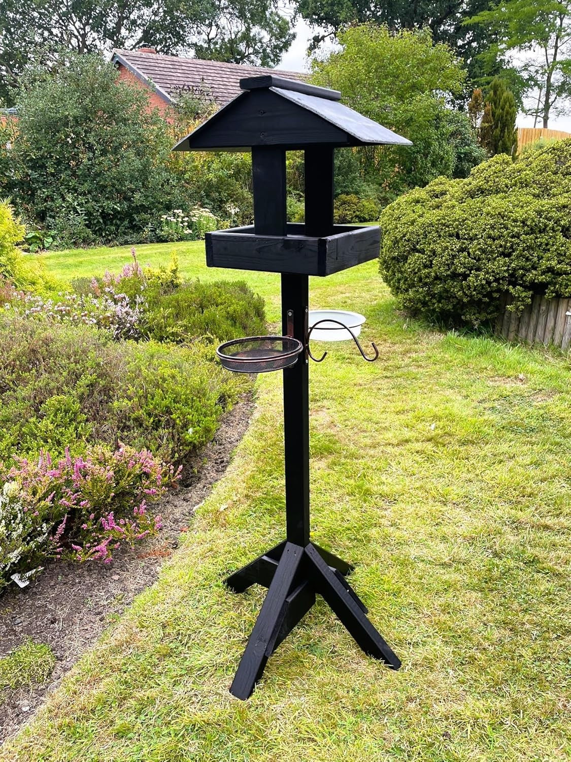 Wooden Bird Feeding Table Outdoor Garden Feeder Station Black 130cm