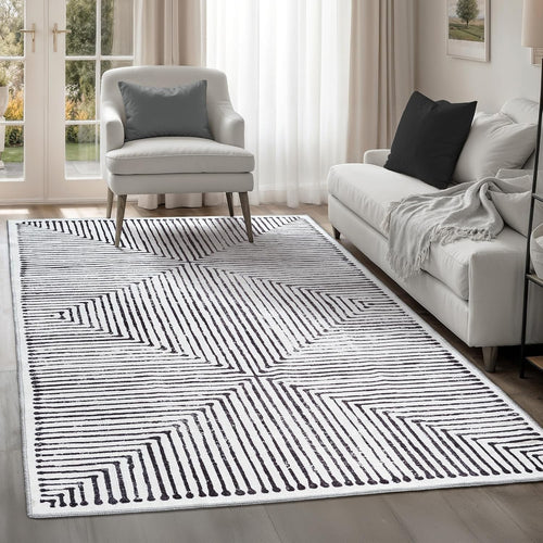 Large Washable Rug 240x330cm Modern Non-Slip Soft Grey Black Area Carpet Home