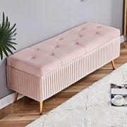 Pink Velvet Storage Ottoman Bench with Gold Legs – Bedroom & Living Room